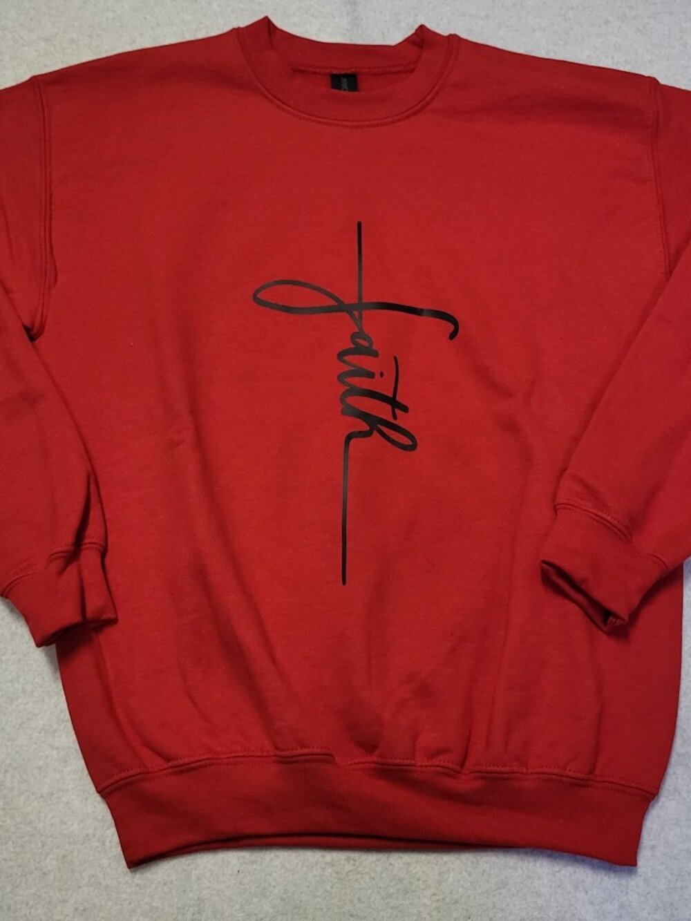 Women's Red Double sided Sweatshirt Front "Faith" Back "Jesus has my back"